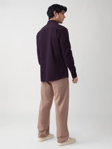 Image of The Souled Store Mulberry Men and Boys Long Sleeves Collared Neck Button Front Regular Fit Cotton Textured Shirts