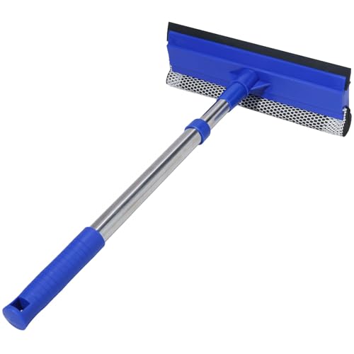 2-in-1 Car Windshield Squeegee and Sponge Scrubber for Cleaning and Washing Rubber Blade Cleaner with Handle Retractable car Wipers Suitable for All Vehicles Blue