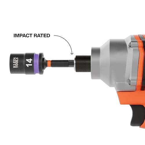 Image of Klein Tools 33809M Grab-And-Go Impact Socket Set, Metric, 10-Piece Set with Sleeve, Carabiner, 3 /8-Inch Drive, Color-Coded 8 mm, 10 mm, 12 mm, 13 mm, 14 mm, 15 mm, 17 mm, 18 mm, 19 mm Sockets