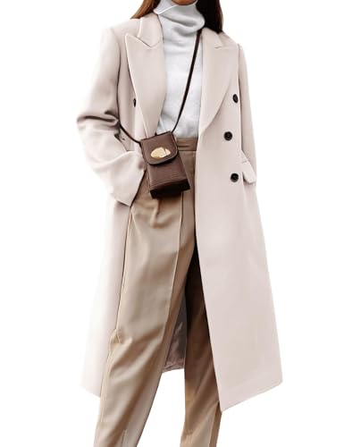 Image of IDEALSANXUN Womens Long Wool Coats Fall Winter Double Breasted Trench Coat Peacoat