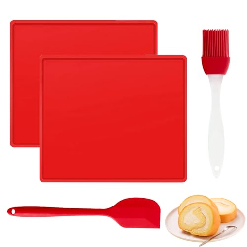 Swiss Roll Baking Tray 2PCS Swiss Roll Tin Swiss Roll Cake Mat(Red)