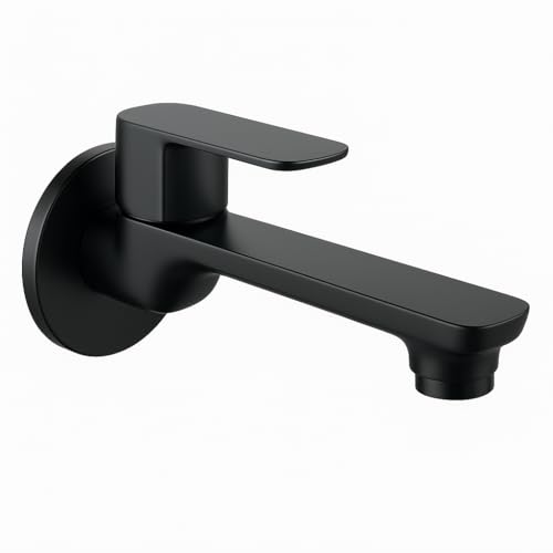 Image of Black PVD Glossy Finish Long Body Tap | Brass Body with Single Handle | Elegant Modern Contemporary Design Wall Mounted (Pack of 1 pc with Black Cap)