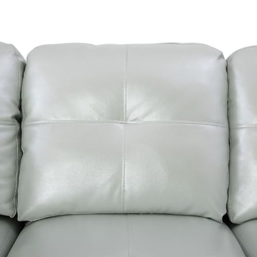 Image of L-Shaped 3-Piece Semi PU Synthetic Leather Sofa with Storage Ottoman Set, Sectional Couch Sofa Set for Living Room, Office, Small Space, Silver Green