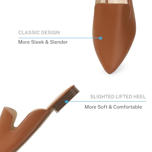 Image of MUSSHOE Women's Pointed Toe Mule Flats: Comfortable Lightweight Slip On Backless Loafers with Memory Foam for Office Work & Dressy Casual Wear
