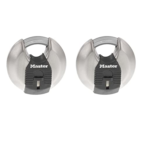 Master Lock Magnum Heavy Duty Stainless Steel Discus Padlock with Keys, Keyed Alike Heavy Duty Storage Lock for Indoor or Outdoor Use, 2 Pack, M40XTCCSEN