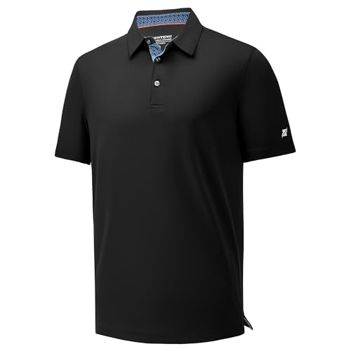 Mens Polo Shirts Short Sleeve Casual Solid Stylish Dry Fit Performance Collared Golf Polo Shirts for Men, Large Black