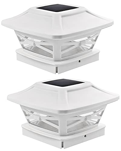Davinci Lighting Renaissance Solar Outdoor Post Cap Lights - Includes Bases for 4x4 5x5 6x6 Posts - Bright LED Light - Pearl White (2 Pack)