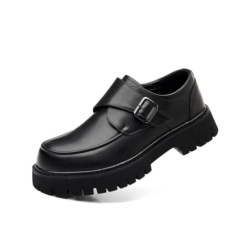 Men's Leather Platform Chunky Loafers Classic Round Toe Monk Strap Penny Loafers Business Casual Work Derby Shoes4