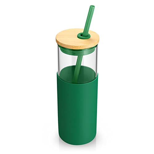 Image of Tronco 24oz Glass Tumbler Glass Water Bottle Straw Silicone Protective Sleeve Bamboo Lid - BPA Free