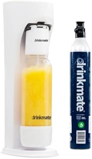 Drinkmate Sparkling Cocktail Mocktail Wine Juices and Water Maker, Carbonates Any Drink with Push-Button Simplicity, with 1L bottle and 60 Litre CO2 cylinder, Classic White