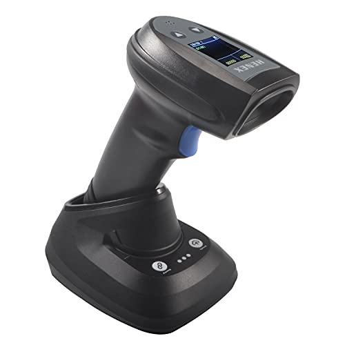HENEX HC-3208R Wireless 2D Barcode Scanner with Screen and Base Charging, Wired QR Barcode Scanner 2 in 1 Handheld 1D Barcode Reader Base with Rechargeable Battery Data Upload Function (Gray)