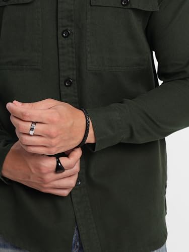 Image of Beyoung Drill Laffer Fabric Urban Shirt for Men | Regular Fit | Classic Collar | Drop Shoulder | Full Sleeves | Solid Pattern | Casual Shirt for Men