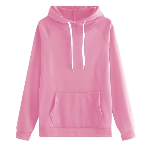 Generisch Sudadera de moda para mujer con capucha y bolsillo de color liso, estilo casual y ajuste cómodo, Rosa., L