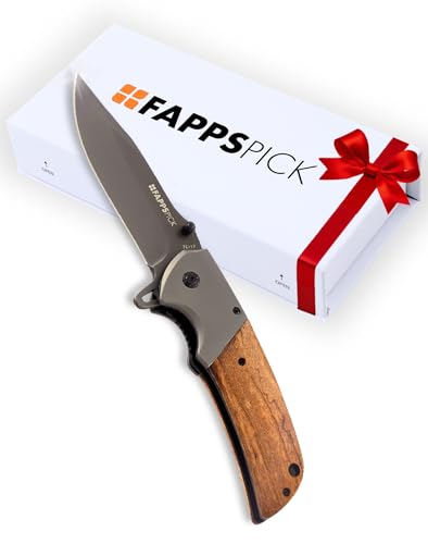 FAPPSPICK Outdoormesser | Zweihandmesser | Taschenmesser Holzgriff 12.5cm ShadowWood | Outdoor Messer mit 9,5cm Klinge | Geschenke für Männer | EDC Messer Klappmesser | Angelmesser FAPPSPICK Outdoormesser | Zweihandmesser | Taschenmesser Holzgriff 12.5cm ShadowWood | Outdoor Messer mit 9,5cm Klinge | Geschenke für Männer | EDC Messer Klappmesser | Angelmesser