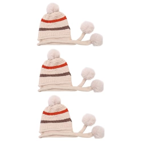 Bonnet laine tricoté femmes accessoire hivernal chaud doublé beige avec pompons VALICLUD