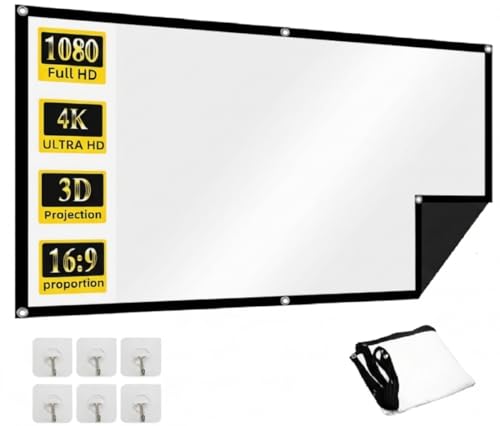 Image of 90 Inch Projector Screen,4K 16:9 Portable Eyelet Premium Video Foldable Projection for HD Home Theater Cinema Anti-Crease Indoor Outdoor Office Classroom (199 cm (W) x 112 cm (H))
