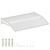 SIMHOMSTOR 58.5x35 Inch Patio Window Awning Shade, Polycarbonate Door Entrance Canopy Cover Protection for Sunshine & Rain, Transparent with White Edge