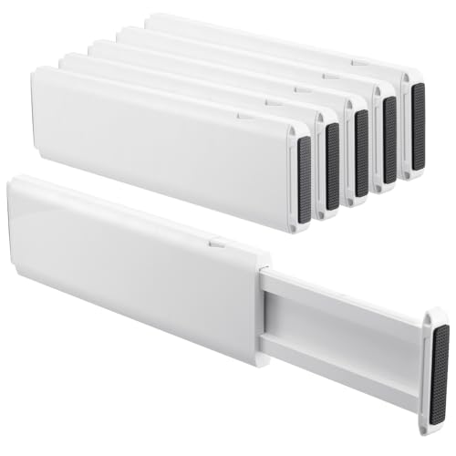 5 Pack Drawer Dividers, 4 Inch High Adjustable Dresser Drawer Organizers, Expandable from 14.8-22 inch Separators for Clothes, Kitchen, Office, Bathroom Organization, White