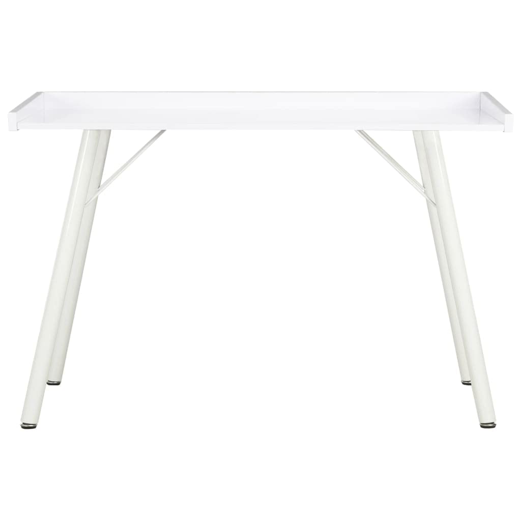Biurko białe 90 x 50 x 79 cm z podwyższoną ścianką tylną i ścianką boczną, nowoczesne biurko narożne z materiału drewnopochodnego z malowanymi proszkowo nogami, kompaktowy stół roboczy do