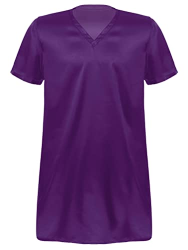 easyforever Men's Satin Nightshirts V Neck Short Sleeve Pajamas Sides Split Tops Sleepwear Spa Bathrobe Shirt3