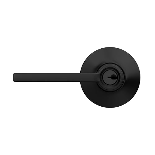 Image of SCHLAGE Latitude Keyed Entry Door Handle, Reversible, Matte Black | Keyed entry lever door handle with turn-button lock, Easy to install, Certified security & durability, Universal fit, 2 keys