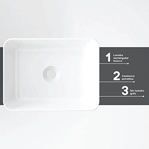 Starbath Plus - Weißes Keramik-Waschbecken - Rechteckige Form - Abmessungen 40 x 30 x 13 cm - Ideal für Arbeitsplatten in Badezimmern und Toilettenmöbeln