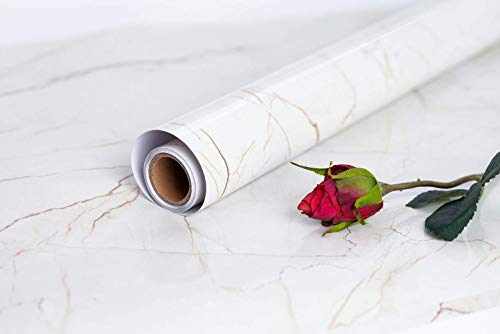 Practicalws 17.7" X 78.7"Marble Wallpaper For Countertops Gold Self Adhesive Removable Faux Marble Gloss Vinyl Film Decorative Countertop Peel And Stick For Kitchen Easy To Apply #TOP5