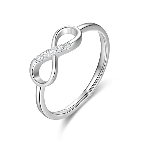KristLand 925 Argent Sterling Ring Femme Bague Ouverte Réglable Bague en Argent Infini avec Zircone Cubique Bijoux Cadeaux Dames Filles Cover