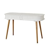 SilkWood Studio Edie Mid-Century Home Office Desk Entryway Table, White/Walnut