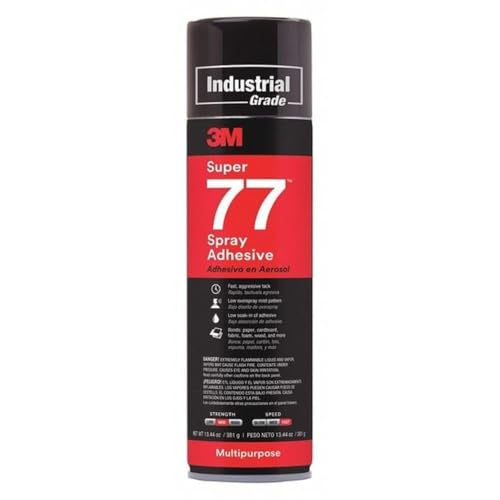 3M Super 77 Multipurpose Permanent Spray Adhesive Glue, Paper, Cardboard, Fabric, Plastic, Metal, Wood, Net Wt 13.44 oz