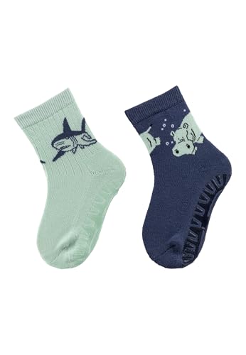 Sterntaler Fli Fli AIR Doppelpack Hai - Jungen Fliesen Flitzer mit Motiven - Stoppersocken Baby mit Innenfrottee im Sohlenbereich - Baby und Kinder Strümpfe mit Anti-Rutsch-Sohle, mintgrün, Größe 20