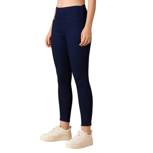 Image of 4FLIES Women's High Waist Slim Fit Jeggings | Super Combed Denim Stretch Ankle-Length Pants with Wide Waistband | Comfortable, Breathable Denim Look Leggings for Casual, & Office Wear