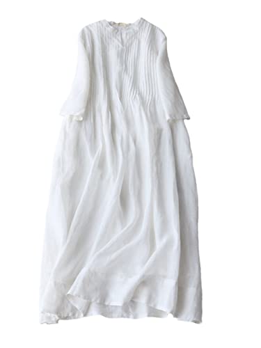 Robe fine en coton et lin blanc XL : la noblesse des matières fluides