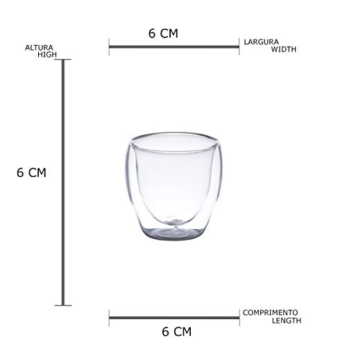 Conjunto 6 Copos para Café Dupla Parede de Vidro Lyor Transparente 70Ml