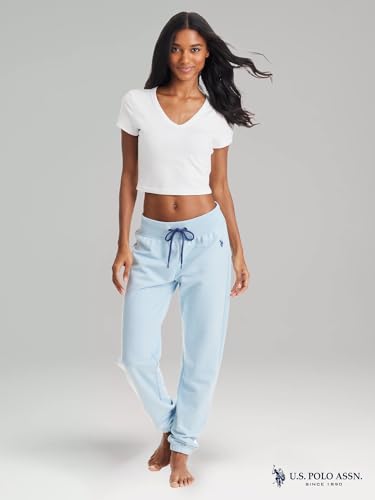 U.S. Polo Assn. Womens French Terry Jogger Sweatpants (Blue Yonder Heather, X-Large)