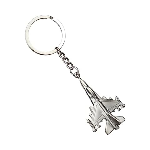 ODETOJOY Silver Metal Military Fighter Jet Plane Keyring Aircraft Keychain Battleplane Key Holder Airplane Model F22 Raptor F16 Falcon Aviation Party Favors (1) Cover