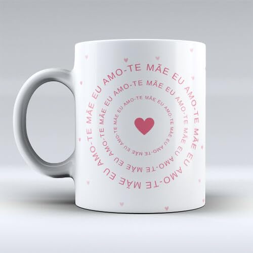 Genérico Caneca Mãe Eu Amo-te 325 ml, branco com rosa, mensagem motivo, dia da mãe, presente para a mãe