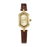 CARLIEN Gold Vintage Rhinestone Hexagon Analog Quartz Watches for Women Brown Black Leather Band Ladies Elegant Dainty Bracelet Wristwatch (Brown)