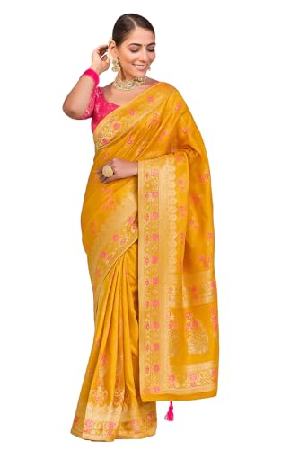Women’s Banarasi Silk Saree with Blouse Piece – Mustard Yellow