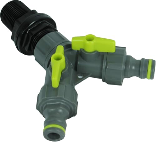 GASMIS Conductor de depósito con válvula de Paso de 2 vías, válvula de 3/4 Pulgadas AG 26,44 mm x Conector de Grifo, Mango de asa, 1 Pieza