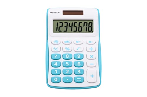 Genie Calculatrice 120 B 8 chiffres (Dual Power (Pile, solaire), design compact bleu