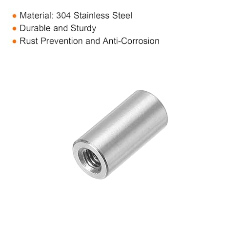 QUARKZMAN 10 Stück M3 Runde Verbindungsmuttern, 304 Edelstahl Kupplungsmutter 10mm/0,39 Länge Hülse Stange Stabmutter für Halterung, Grobgewinde M3x10x6mm