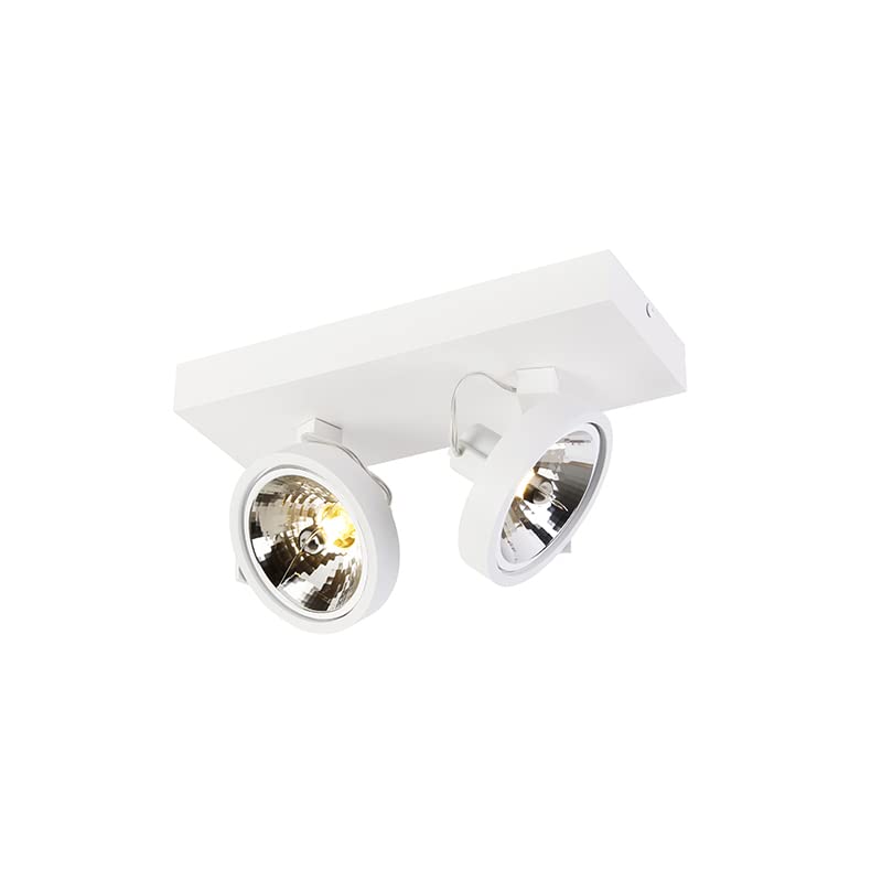 Qazqa Verstellbarer Deckenstrahler, Deckenspot - Go - Weiß, max. 3W, Geeignet für LED, 30cm, Rechteckig, 2-flammig, Ideal als Wohnzimmerlampe, Küche lampe und