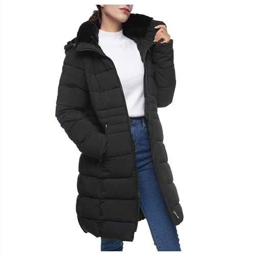 Rokka&Rolla Women's Maxi Winter Coat Long Puffer Jacket with Faux Fur Lined Hood4