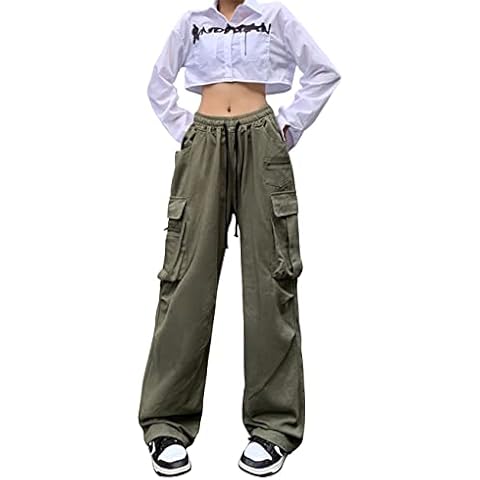 Linsennia Parachute Pants Y2k Baggy Cargo Trousers Women Elasticated Waist Girls Wide Leg Trousers Streetwear Grunge Cover
