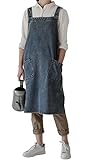 Denim Cotton Canvas Cross Back Aprons Solid Color Shop Kitchen Garden Square Smock for Women Girls...