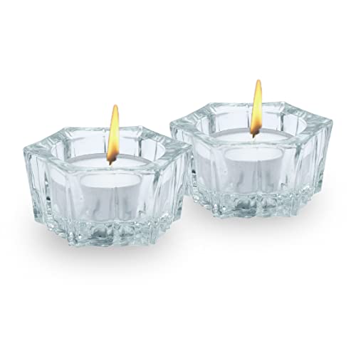 Ner Mitzvah Tea Light Candle Holders With Tealight Candles - 2 Pack Crystal Glass Tealight Candle Holder - Fits All Standard Sized Tealights #TOP3