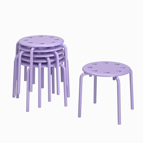 Image of VECELO 6-Piece Stacking Stools for Classroom, 12 Inch Height, Decoration Flexible Seating for Schools, Purple