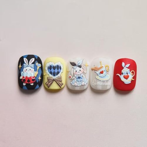 Image of Rabbit Nail Art Stickers Blue Nail Decals Cartoon Nail Stickers for Nails Art Self Adhesive 5D Embossed with Design Easter Nails Charm for Women Manicure Supplies