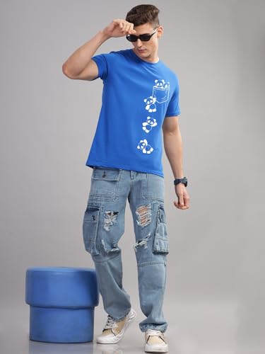 Image of ADRO 100% Cotton Lycra Tshirts for Men Combo Pack of 3 | Regular Fit | Printed T Shirt | Round Neck Half Sleeve| Mens Tshirts
